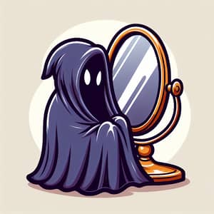 Cartoon Style Mirror Half Covered with Cloak