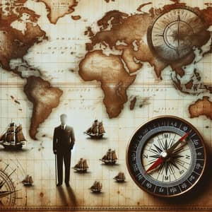 Vintage World Map with Compass & Boats | Sea Exploration Art