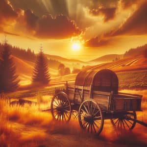 Serene Golden Hour Landscape with Vintage Charm