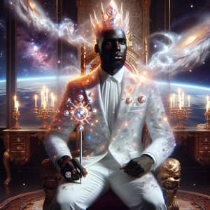 Radiant Black Man in Celestial Throne Room | Ethereal Jewelry Design