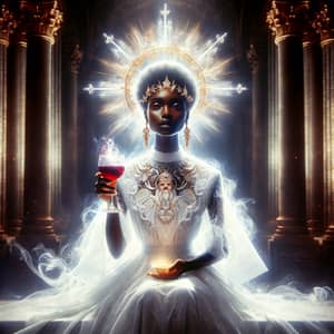 Divine African Woman on Throne in New Jerusalem | Ethereal Gown & Celestial Crown