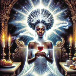 Divine Black Woman in Radiant Throne Room | Symbolic Communion