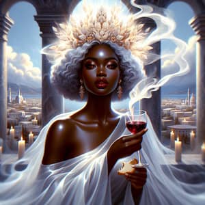 Radiant Black Woman Seated in New Jerusalem - Elegant Scene