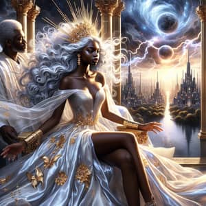 Splendid Black Woman with Silver Hair on Gold Throne | City of Revelation 21