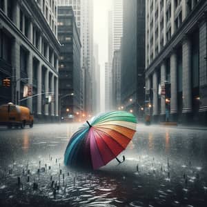 Colorful Discarded Umbrella in Urban Street | Rain Splashes