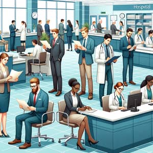 Diverse Office Workers in Hospital Clinic Setting Illustration