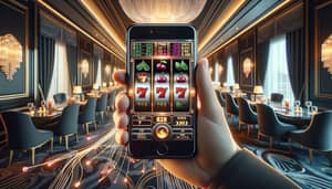 Hyper-Realistic Slot Machine Game on Black iPhone 7 in Luxury Hotel Room