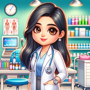 Vibrant Cartoon Doctor in Modern Hospital