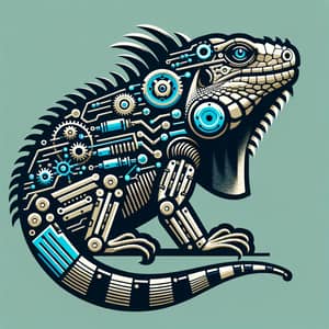 Mechanical and Electronic Iguana Logo Design | Tech-Inspired Reptile Art