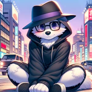 White Furry Anime Character in Urban Setting | Cute Anthro Art