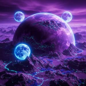 Purple Planet with Blue Moons - Explore the Cosmos