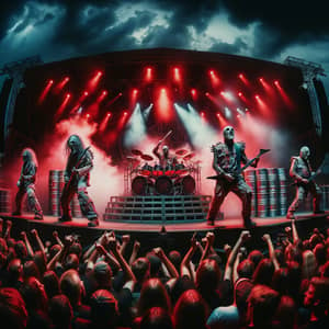 Intense Heavy Metal Concert Under Stormy Night Sky