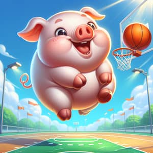 Adorable Pig Playing Basketball in the Sky