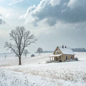 Beautiful Winter Scene: House in a Field