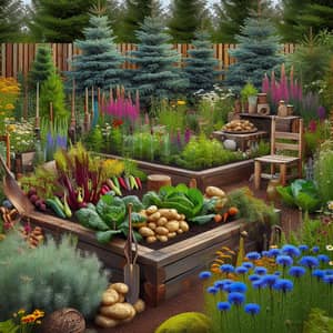 Traditional Belarussian Garden with Vegetables, Veiniks, Thujas & Meadow Flowers