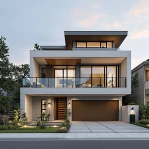 Modern Two-Storey Concrete House with Garage