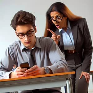 Classroom Scene: Student Using Mobile Phone Caught by Teacher