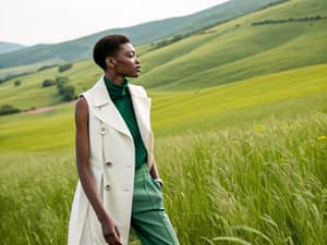 Young Person in Green Field with Jacket