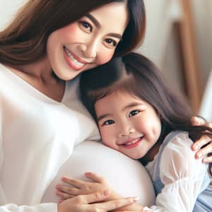 Tender Embrace of an Expectant Mother and Daughter