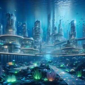 Majestic Underwater City with Neon Lights