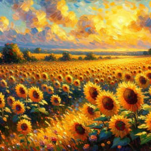 Impressionist Sunflower Field Painting