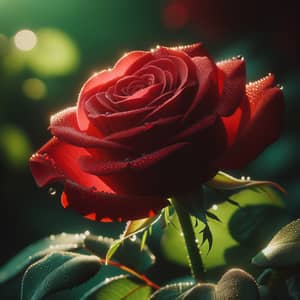 Crimson Red Rose in Full Bloom - Stunning Close-Up Photo