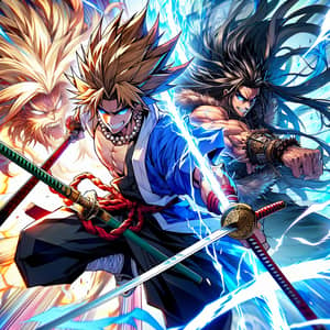 Sangoku vs. Geralt of Rivia Fusion Battle in Vibrant Anime Scene