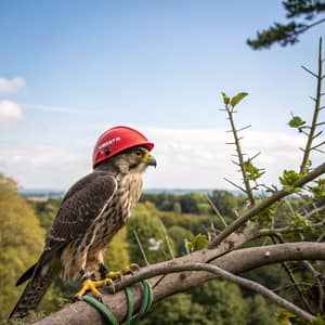 Peregrine Falcon with Red Safety Helmet