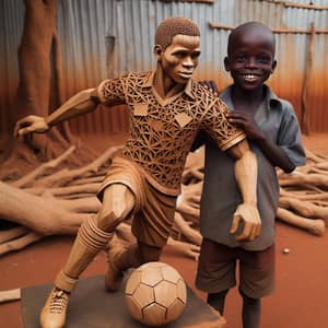 Young Boy with Lifelike Messi Sculpture