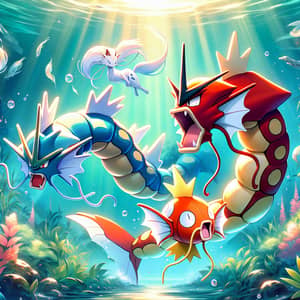 Dynamic Wallpaper of Gyarados and Magikarp Chased by Mew