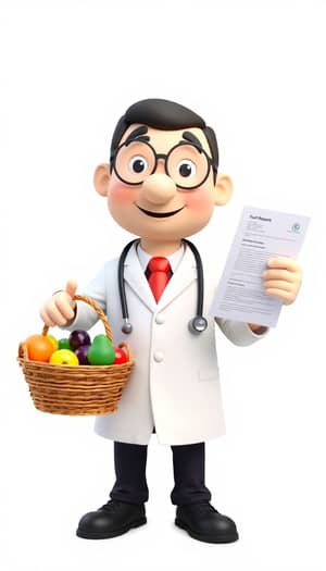 Professional 3D Doctor Mascot with Fruit Basket