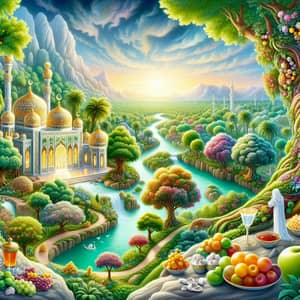 Islamic Paradise: Lush Gardens & Ethereal Light | Tranquil Serenity