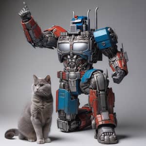 Transformative Vehicle Hero and Grey Domestic Feline Encounter