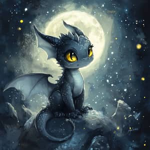 Charming Chibi Dragon Under the Moonlight