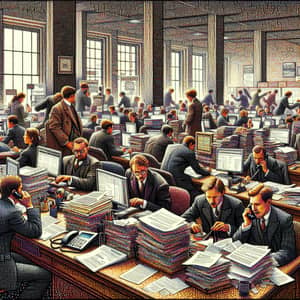 High-Energy Office Scene Pointillism Art