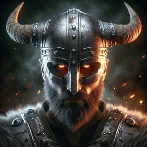 Photorealistic Male Viking Warrior with Menacing Helmet