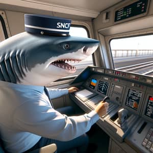 Hyper-Realistic Shark Conductor Driving Train | SNCF Hat