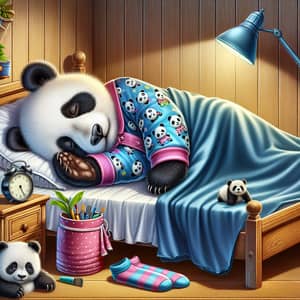 Adorable Panda Sleeping in Pajamas Illustration