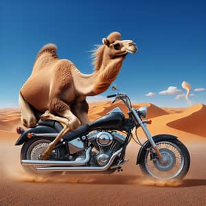 Unique Camel on Motorcycle - Whimsical Desert Adventure