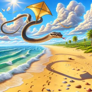 Snake Flying Kite Beach Illustration | Photorealistic Artwork