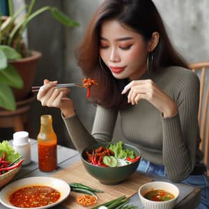 Hong Lien Enjoying Spicy Meal - Authentic Vietnamese Cuisine