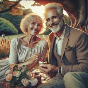 Beautiful Sunset Park Scene with Caucasian Parent Couple Sharing a Dessert