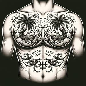 Stylish Chest Tattoo: The Good Life & Pisces Design