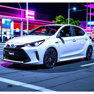 Vibrant Toyota GR Yaris in Neon Glow at Night