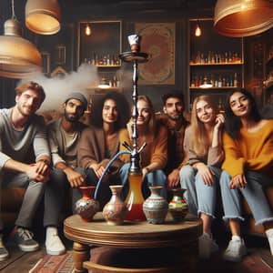 Friends Enjoying Hookah in a Cozy Bar