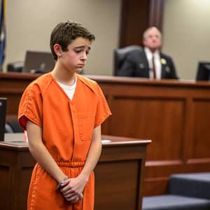 Teen in Orange Jumpsuit at Court