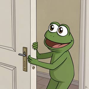 Pepe the Frog Holding a Door - Fun Illustration