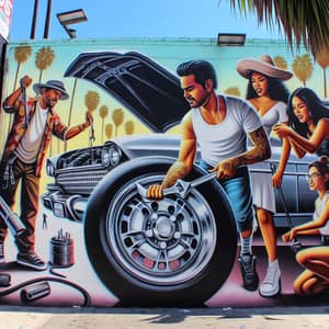 Diverse Car Fixing Process Graffiti in Los Angeles