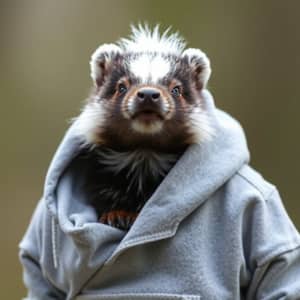 Skunk in a Cool Grey Hoodie | Unique Animal Fashion