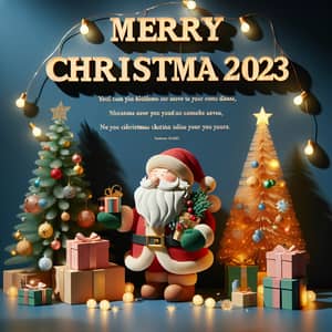 Christmas 2023 Festive Scene with Santa Claus and Gifts